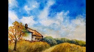 Watercolor Tutorial part 2 how to paint a country house with tree [upl. by Bendicta771]