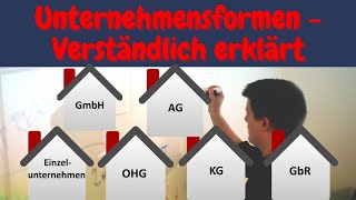 Unternehmensformen einfach erklärt  Rechtsformen Einzelunternehmen OHG KG GbR GmbH AG [upl. by Isadora260]