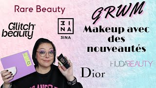 GRWM  palette Glitch Beauty teint Dior poudre Rare Beauty base Huda et mascara coloré 3ina [upl. by Hsetirp]