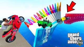 FRANKLIN TRIED IMPOSSIBLE MEGA RAMP PARKOUR CHALLENGE CARS BIKES TRUCKS GTA 5  SHINCHAN and CHOP [upl. by Walczak627]