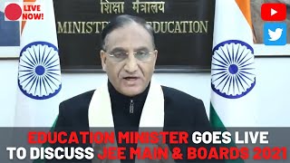 LIVE Education Minister live on JEE MAINS and Boards 2021 discussion [upl. by Dyal254]