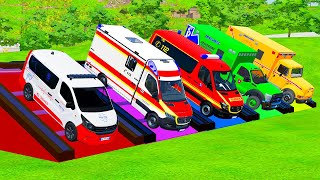 TRANSPORTING ALL POLICE CARS and AMBULANCE VEHICLES WITH MERCEDES ELECTRIC TRUCKS  FS22 [upl. by Burnight]