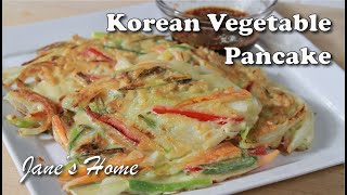 Korean Vegetable Pancake Yachaejeon Vegetarian Side Dish [upl. by Nashoma]