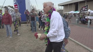 Chicken toss opens 2024 Mardi Gras Southeast Texas in downtown Beaumont [upl. by Athal]