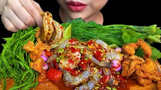 EATING THAI FOODSPICY SHRIMP SALAD amp CRISPY CHICKEN SKIN [upl. by Anar]