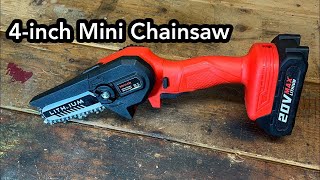 4 inch mini chainsaw review and test [upl. by Ebanreb428]