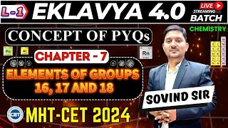 EKLAVYA 40  L1 ELEMENTS OF GROUPS 16 17 amp 18  Sovind Sir  MHTCET 2024  BEST Teacher  HSC [upl. by Yblek]