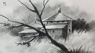 Scenery Drawing with Pencil sketch and shading [upl. by Asiram]