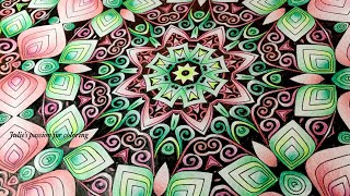 KALEIDOSCOPE MANDALA DESIGNS vol 4 by Mary Tanana  faber castell polychromos pencils  color along [upl. by Mell]