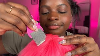 ASMR Relaxing Scalp Massage 💆🏾‍♀️ lice comb wig on mic no talking [upl. by Kevyn]