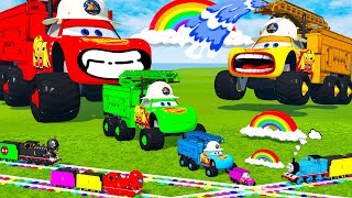 Big amp Small McQueen FIRE Truck vs Long Slide Game with Trains vs Portal Trap  BeamNGDrive [upl. by Ahseined]