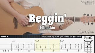 Beggin  Måneskin  Fingerstyle Guitar  TAB  Chords  Lyrics [upl. by Shell582]