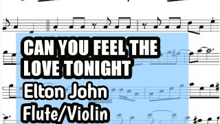 Can You Feel The Love Tonight Flute Violin Sheet Music Backing Track Play Along Partitura [upl. by Scrogan]