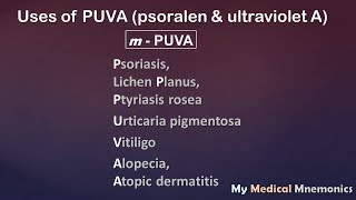 Indications of PUVA Therapy  My Medical Mnemonics [upl. by Enymsaj]