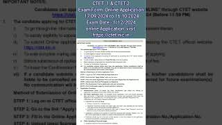 ctet CTET 1 amp CTET2 Exam Form Online Application Dt17092024 to 16102024341 [upl. by Zetnod722]