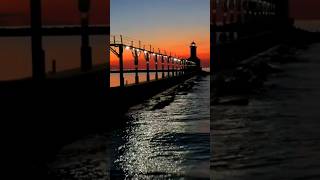 Stunning Night Flight Around Michigan City Lighthouse Drone Footage sunset travel [upl. by Kenny555]