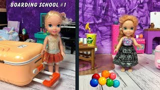 Anna and Elsa Toddlers go to Boarding School Barbie Toys amp Dolls Story  Unpacking  Back To School [upl. by Justen]