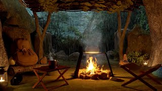 Spend a Night in a Rainy Forest Cave 8 Hours  crackling fire amp rain sounds [upl. by Zipnick]