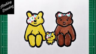 How to Draw and Coloring Pudsey Bear Family [upl. by Eikciv]