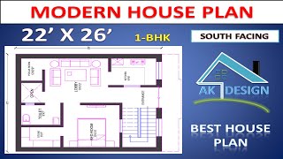 22x26 South Facing House Plan with Parking ll Vastu House plan 1bhk llघर का नक्शा 22x26ll [upl. by Furey]