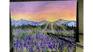 lavender field acrylic painting for beginners  Step by Step  with Narration [upl. by Annil]