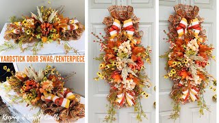 FALL YARDSTICK DOOR SWAG  CENTERPIECE  GARLAND DIY 🌻❤️🍂EASY TO MAKE 🍂FALL MESH WREATH 🍂CRAFTS [upl. by Ribaj]