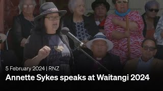 Annette Sykes speaks at Pōwhiri for the Government at Waitangi  05 February 2024  RNZ [upl. by Lucier354]