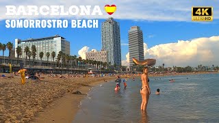 Somorrostro Beach Barcelona 🇪🇸 Beach Walk 🏖 4K  Barcelona 4K Beach Walking Tour [upl. by Ruthy]