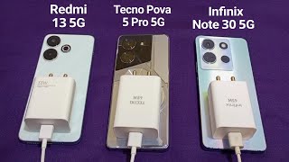 Redmi 13 5G Vs Tecno Pova 5 Pro 5G Vs Infinix Note 30 5G CHARGING TEST  100 To 0 [upl. by English]