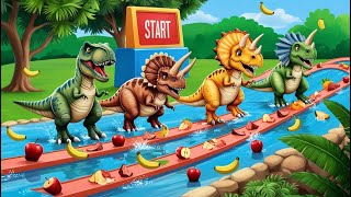 Dino Derby Racing Through Water and Scavenging for Fruits [upl. by Art]