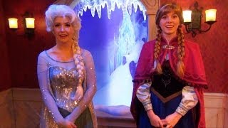 Anna and Elsa Meet amp Greet w Talking Olaf at Fantasyland Frozen Royal Reception Disneyland [upl. by Yorgo]