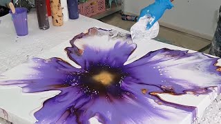 the CHALLENGING Purple Flower  Acrylic Pouring  Dutch Bloom [upl. by Aremat]