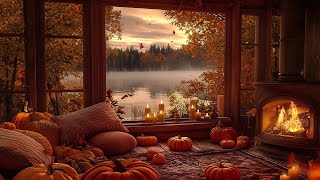 Cozy Cabin Ambience in the Autumn Forest  Gentle Jazz Melodies for Relaxation and Deep Sleep 🍂 [upl. by Dnalra]