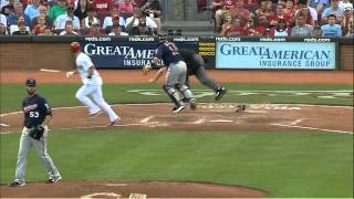 20120622 Umpire gets hit by a bat [upl. by Ahsataj230]