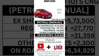 MARUTI SUZUKI ALTO LXI O S CNG PETROL MANUAL ON ROAD PRICE [upl. by Akihc]