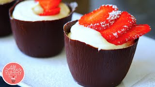 Strawberry Cheesecake Chocolate Cups Recipe  Клубничный чизкейк в шоколаде [upl. by Tereve]