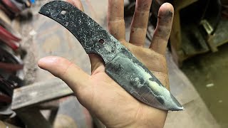 Forging Low Layer Damascus Drop Point Hunter [upl. by Drud96]