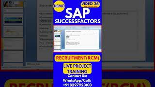 SAP SuccessFactors RCM Training Video 26 13th Oct 2024 sapsuccessfactorstraining [upl. by Chic302]