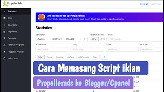 Cara Memasang Iklan Propellerads ke Blogger  Cpanel [upl. by Adora]