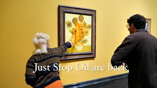 Just Stop Oil activists throw soup at Van Gogh’s Sunflowers after fellow protesters are jailed [upl. by Dorothee]