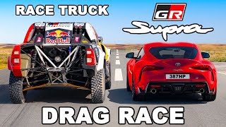 Dakar Rally Pickup Truck v GR Supra DRAG RACE [upl. by Iy819]