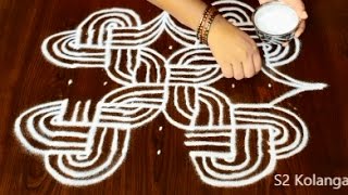 Lines rangoli designs with dots  dots padi kolam  lines muggulu geethala muggulu [upl. by Annayram]