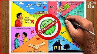 How to draw Coronavirus awareness drawing  COVID19 safety poster chart project making ideas [upl. by Meredi354]