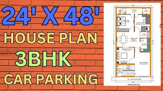 2448 Ghar Ka Naksha  24 by 47 House design  24 by 47 3bhk House Plan [upl. by Kennie]