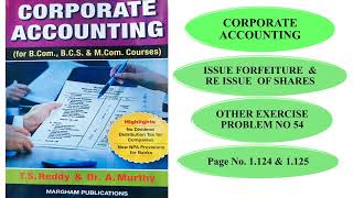 Corporate Accounting  Issue Forfeiture amp Reissue of Shares Other Exercise Problem No 54 [upl. by Azitram]