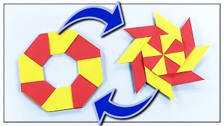 How To Make a Paper Transforming Ninja Star 8Pointed 🐱‍👤 Modular Origami Shuriken ⭐ by Origamiso [upl. by Lapham]