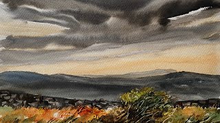 BEGINNERS WATERCOLOR STORMY SUNSET MOOR Paint A LOOSE Watercolour Landscape PAINTING DEMO Tutorial [upl. by Atikcir]