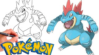 How To Draw FERALIGATR POKEMON 160  Generation 2 [upl. by Galen]