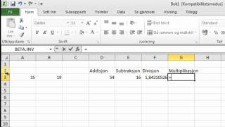 Excel  Formler addisjon subtraksjon divisjon og multiplikasjon [upl. by Yvehc]