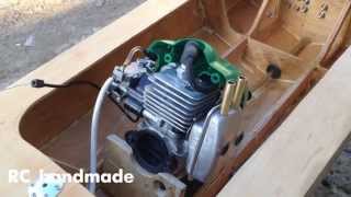 RC Handmade  first start of WeedEater 25cc engine mounted into hull [upl. by Legin]